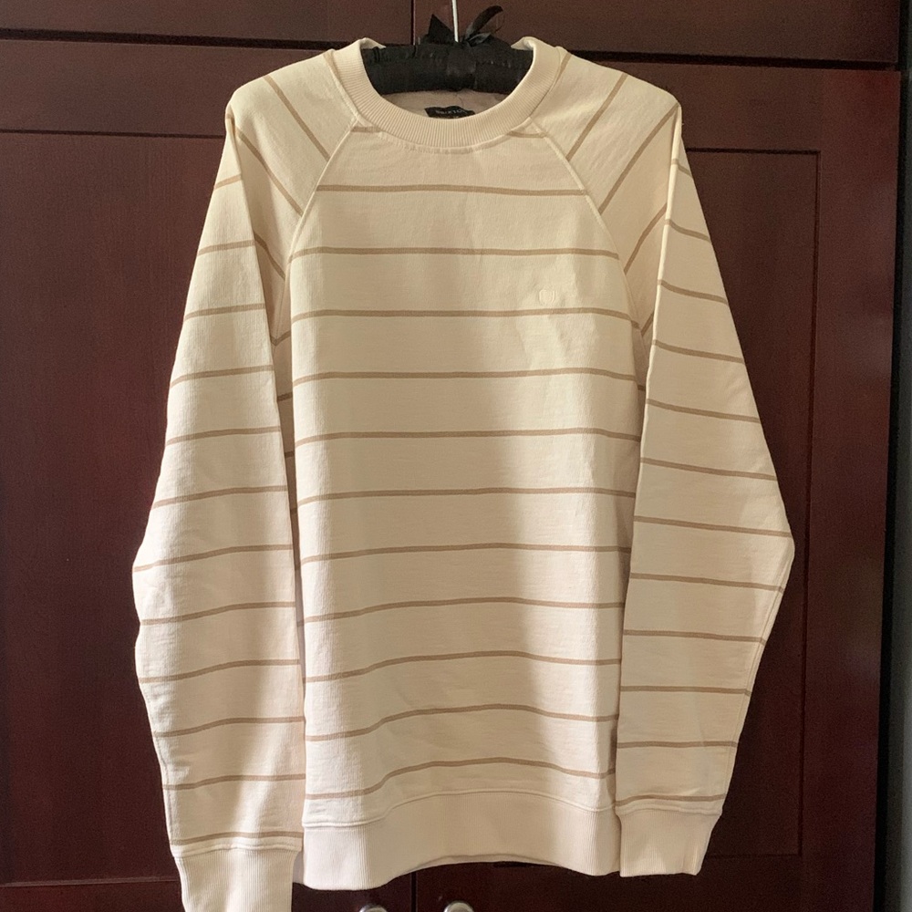 Brixton Men's Cream and Tan Striped Crewneck Sweater NWT Medium